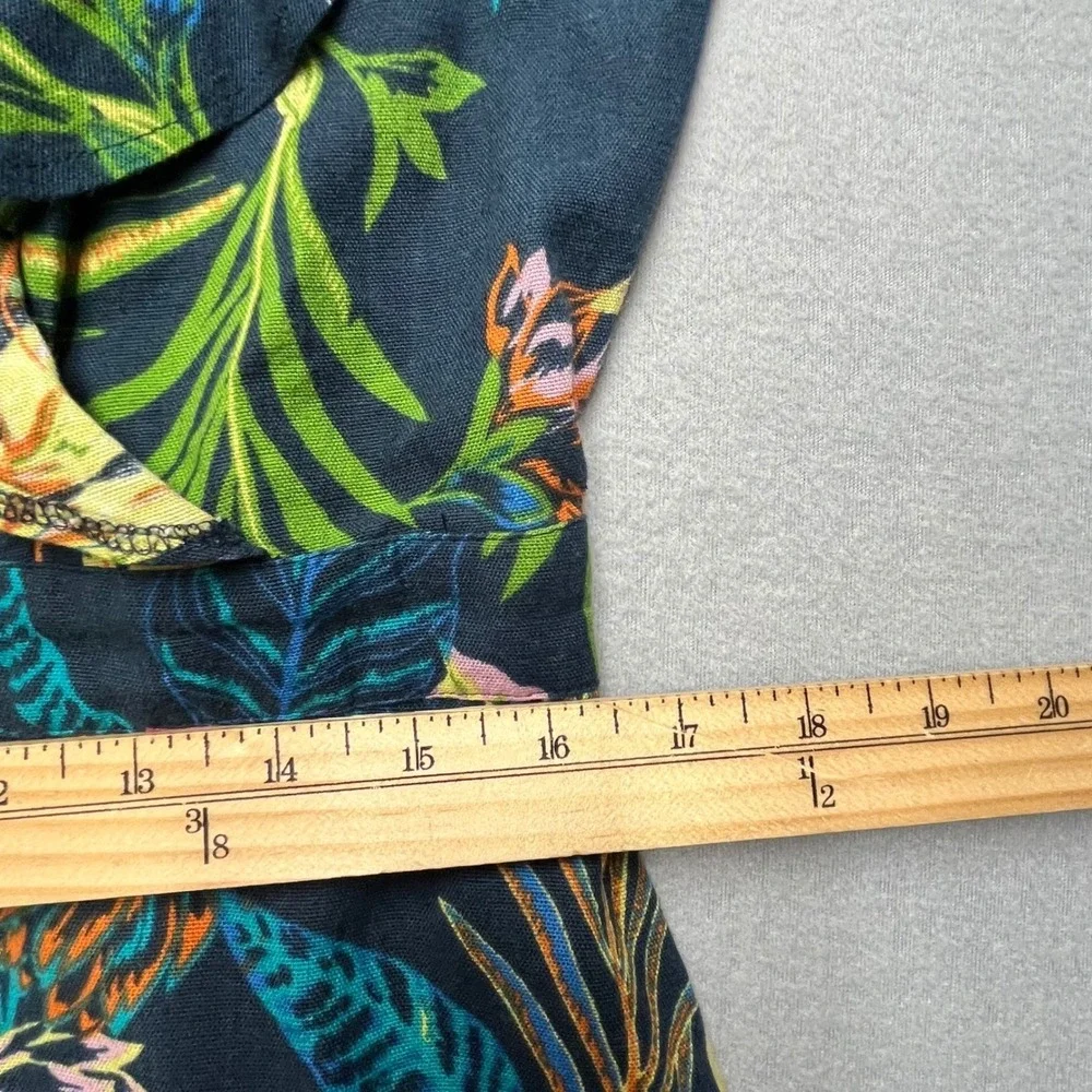 New Tropical Floral‎ Midi Dress Women 16 Linen Blend Ruffle Sleeve V Neck Sumer